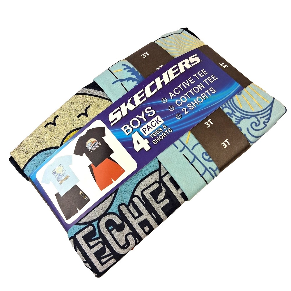 Kids SKECHER'S 3T Boy's 4 Piece Set- (2) Cotton Tees & (2) Shorts  Sports Design